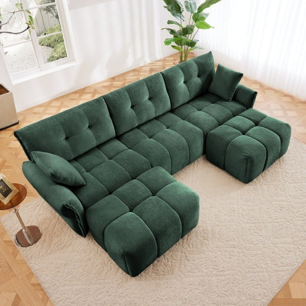 English Elm 3 Seater Chenille Sofa Set with Ottoman Tufted Arms Solid Wood Frame Lounge Couch W714S02036