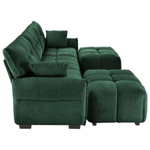 English Elm 3 Seater Chenille Sofa Set with Ottoman Tufted Arms Solid Wood Frame Lounge Couch W714S02036