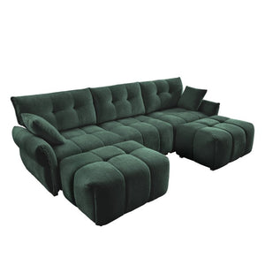 English Elm 3 Seater Chenille Sofa Set with Ottoman Tufted Arms Solid Wood Frame Lounge Couch W714S02036