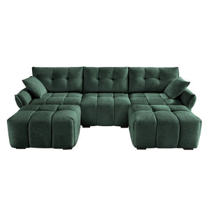 English Elm 3 Seater Chenille Sofa Set with Ottoman Tufted Arms Solid Wood Frame Lounge Couch W714S02036
