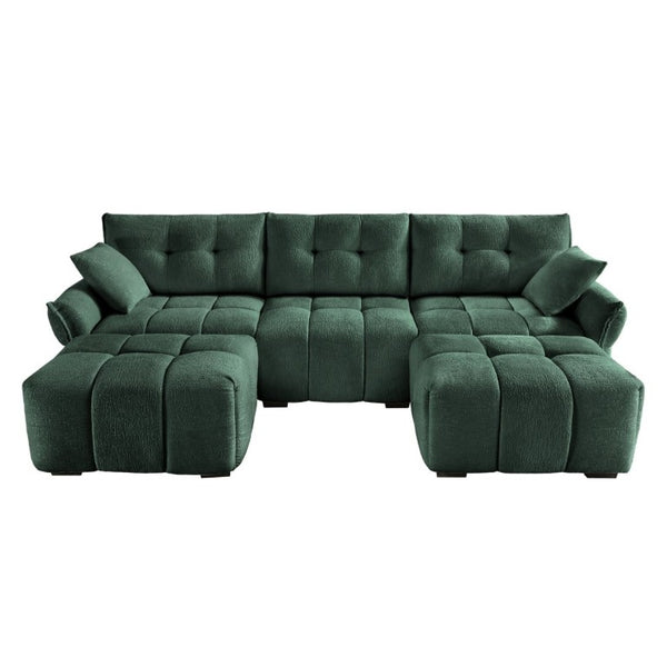 English Elm 3 Seater Chenille Sofa Set with Ottoman Tufted Arms Solid Wood Frame Lounge Couch W714S02036