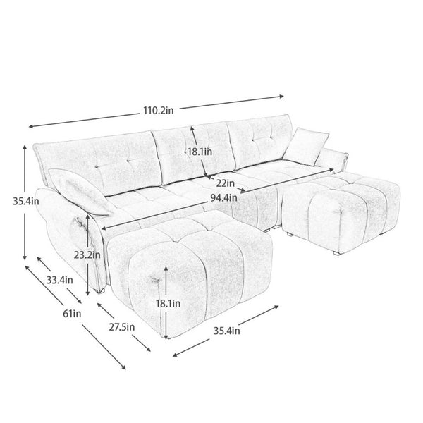 English Elm 3 Seater Chenille Sofa Set with Ottoman Tufted Arms Solid Wood Frame Lounge Couch W714S02036