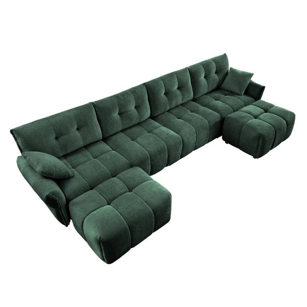 English Elm 4-Seater Chenille Sofa Set with Tufted Arms Solid Wood Frame and Two Matching Ottomans W714S02039