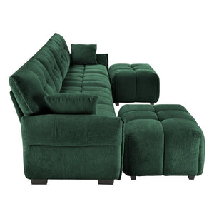 English Elm 4-Seater Chenille Sofa Set with Tufted Arms Solid Wood Frame and Two Matching Ottomans W714S02039