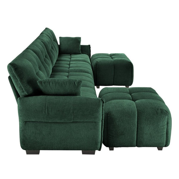 English Elm 4-Seater Chenille Sofa Set with Tufted Arms Solid Wood Frame and Two Matching Ottomans W714S02039
