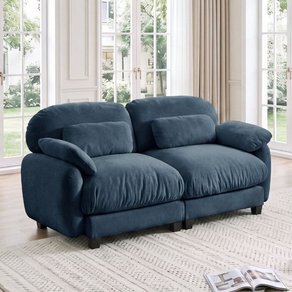 English Elm 2 Seater Chenille Modular Loveseat with Deep Cushions for Apartment Living Room Blue W714S02040