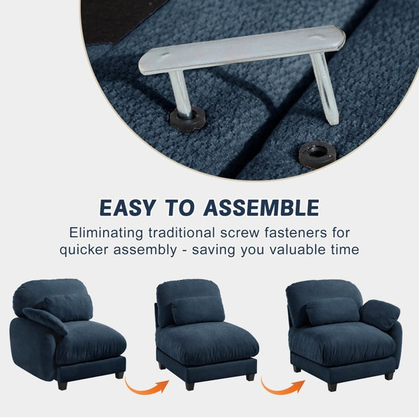 English Elm 2 Seater Chenille Modular Loveseat with Deep Cushions for Apartment Living Room Blue W714S02040