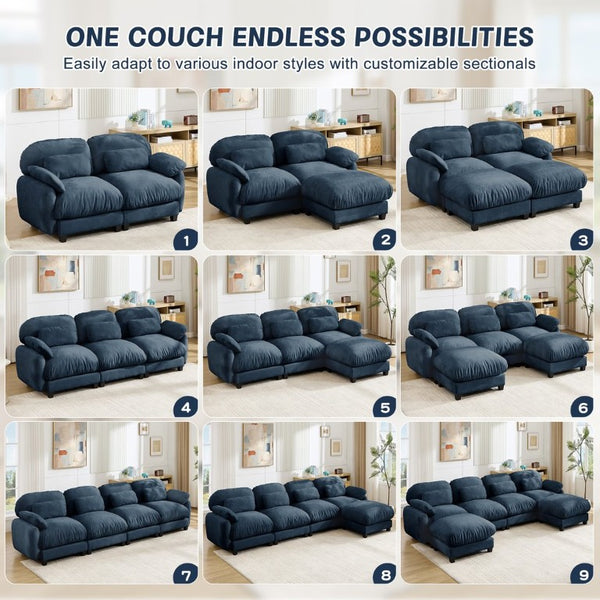 English Elm 2 Seater Chenille Modular Loveseat with Deep Cushions for Apartment Living Room Blue W714S02040