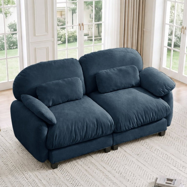 English Elm 2 Seater Chenille Modular Loveseat with Deep Cushions for Apartment Living Room Blue W714S02040