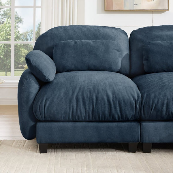 English Elm 2 Seater Chenille Modular Loveseat with Deep Cushions for Apartment Living Room Blue W714S02040