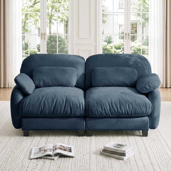 English Elm 2 Seater Chenille Modular Loveseat with Deep Cushions for Apartment Living Room Blue W714S02040