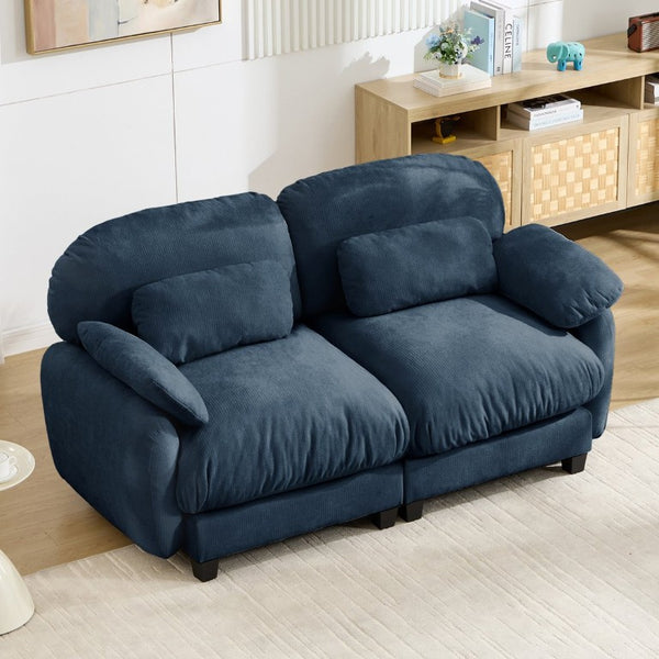 English Elm 2 Seater Chenille Modular Loveseat with Deep Cushions for Apartment Living Room Blue W714S02040