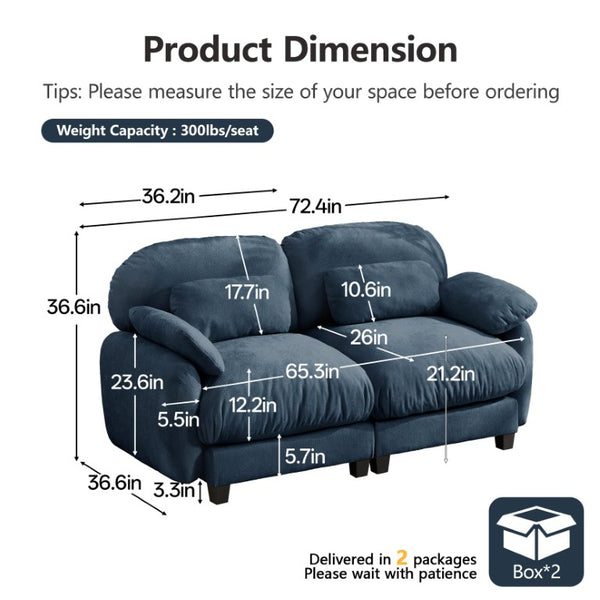 English Elm 2 Seater Chenille Modular Loveseat with Deep Cushions for Apartment Living Room Blue W714S02040
