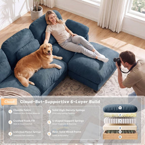 English Elm 3 Seater Chenille Modular Sofa Deep Cushioned Cloud Comfort for Modern Living Rooms Blue W714S02043