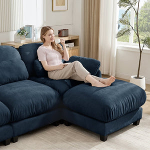 English Elm 3 Seater Chenille Modular Sofa Deep Cushioned Cloud Comfort for Modern Living Rooms Blue W714S02043