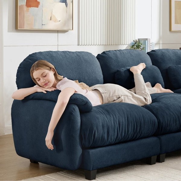 English Elm 3 Seater Chenille Modular Sofa Deep Cushioned Cloud Comfort for Modern Living Rooms Blue W714S02043
