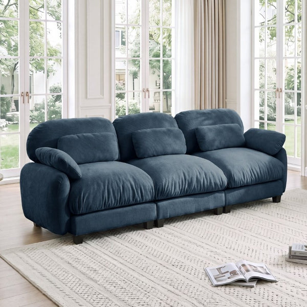 English Elm 3 Seater Chenille Modular Sofa Deep Cushioned Cloud Comfort for Modern Living Rooms Blue W714S02043