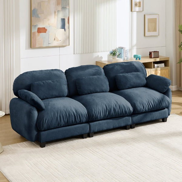 English Elm 3 Seater Chenille Modular Sofa Deep Cushioned Cloud Comfort for Modern Living Rooms Blue W714S02043