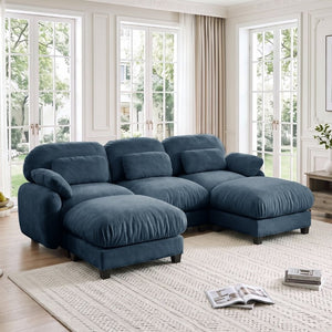 English Elm 3 Seater Chenille U-Shaped Modular Sofa with Removable Ottomans for Large Living Rooms Blue W714S02045