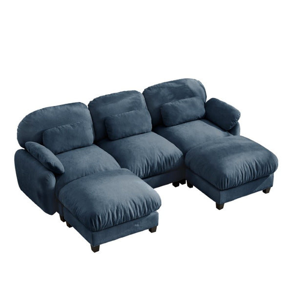 English Elm 3 Seater Chenille U-Shaped Modular Sofa with Removable Ottomans for Large Living Rooms Blue W714S02045