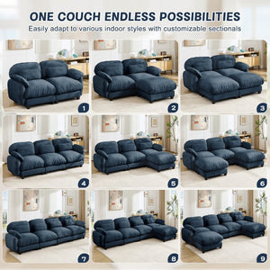 English Elm 3 Seater Chenille U-Shaped Modular Sofa with Removable Ottomans for Large Living Rooms Blue W714S02045