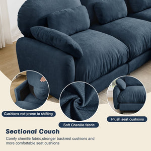 English Elm 3 Seater Chenille U-Shaped Modular Sofa with Removable Ottomans for Large Living Rooms Blue W714S02045