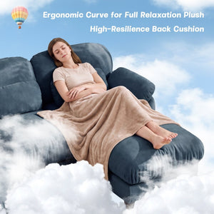 English Elm 3 Seater Chenille U-Shaped Modular Sofa with Removable Ottomans for Large Living Rooms Blue W714S02045
