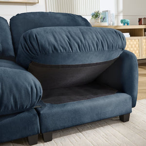 English Elm 3 Seater Chenille U-Shaped Modular Sofa with Removable Ottomans for Large Living Rooms Blue W714S02045
