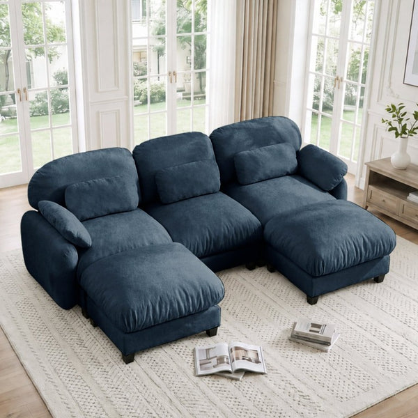 English Elm 3 Seater Chenille U-Shaped Modular Sofa with Removable Ottomans for Large Living Rooms Blue W714S02045