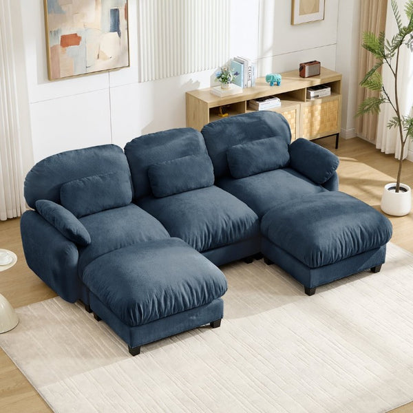 English Elm 3 Seater Chenille U-Shaped Modular Sofa with Removable Ottomans for Large Living Rooms Blue W714S02045