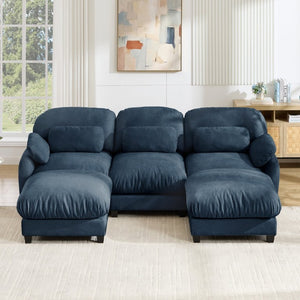 English Elm 3 Seater Chenille U-Shaped Modular Sofa with Removable Ottomans for Large Living Rooms Blue W714S02045