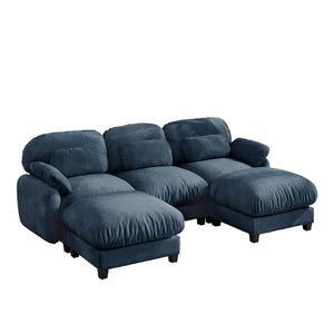 English Elm 3 Seater Chenille U-Shaped Modular Sofa with Removable Ottomans for Large Living Rooms Blue W714S02045