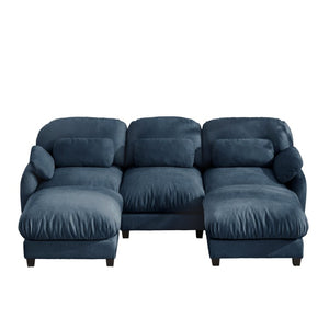 English Elm 3 Seater Chenille U-Shaped Modular Sofa with Removable Ottomans for Large Living Rooms Blue W714S02045