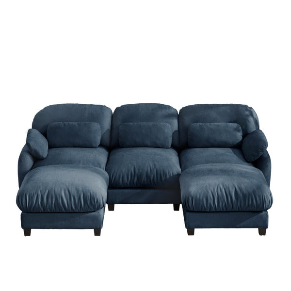 English Elm 3 Seater Chenille U-Shaped Modular Sofa with Removable Ottomans for Large Living Rooms Blue W714S02045