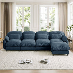 English Elm 4 Seat Modular Chenille Sectional Sofa with Detachable Ottoman for Modern Living Rooms Blue W714S02047