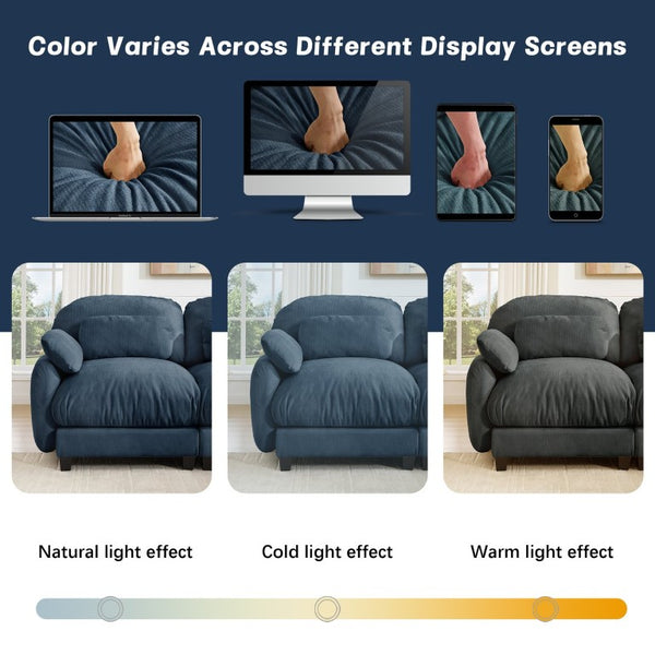 English Elm 4 Seat Modular Chenille Sectional Sofa with Detachable Ottoman for Modern Living Rooms Blue W714S02047