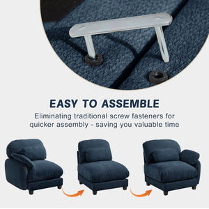 English Elm 4 Seat Modular Chenille Sectional Sofa with Detachable Ottoman for Modern Living Rooms Blue W714S02047