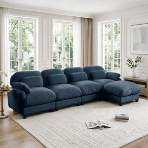 English Elm 4 Seat Modular Chenille Sectional Sofa with Detachable Ottoman for Modern Living Rooms Blue W714S02047