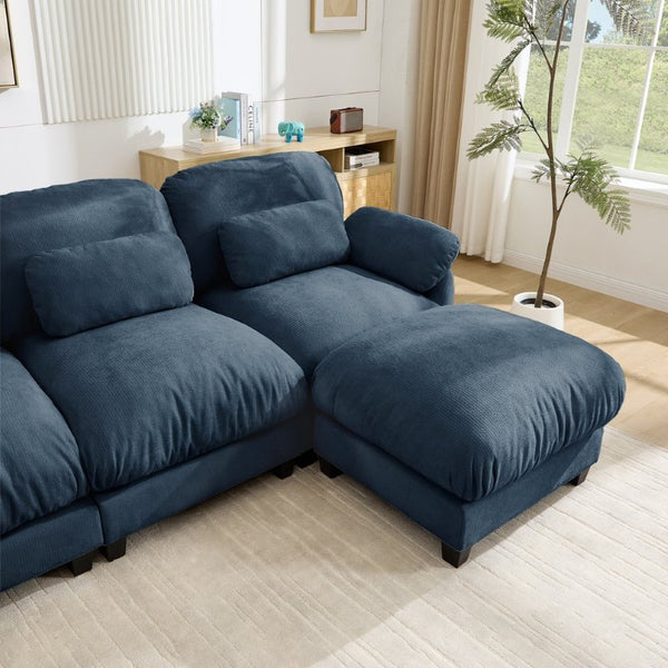 English Elm 4 Seat Modular Chenille Sectional Sofa with Detachable Ottoman for Modern Living Rooms Blue W714S02047