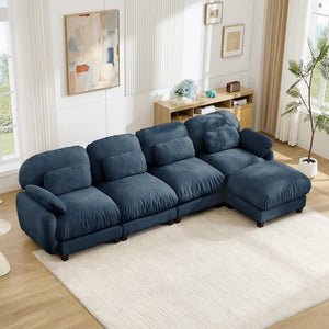 English Elm 4 Seat Modular Chenille Sectional Sofa with Detachable Ottoman for Modern Living Rooms Blue W714S02047