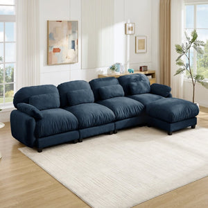 English Elm 4 Seat Modular Chenille Sectional Sofa with Detachable Ottoman for Modern Living Rooms Blue W714S02047