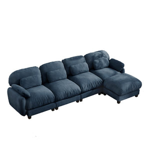 English Elm 4 Seat Modular Chenille Sectional Sofa with Detachable Ottoman for Modern Living Rooms Blue W714S02047