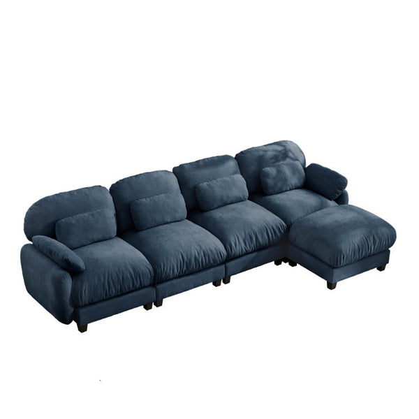English Elm 4 Seat Modular Chenille Sectional Sofa with Detachable Ottoman for Modern Living Rooms Blue W714S02047