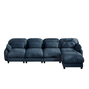 English Elm 4 Seat Modular Chenille Sectional Sofa with Detachable Ottoman for Modern Living Rooms Blue W714S02047