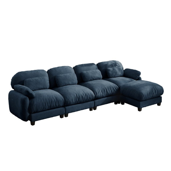 English Elm 4 Seat Modular Chenille Sectional Sofa with Detachable Ottoman for Modern Living Rooms Blue W714S02047