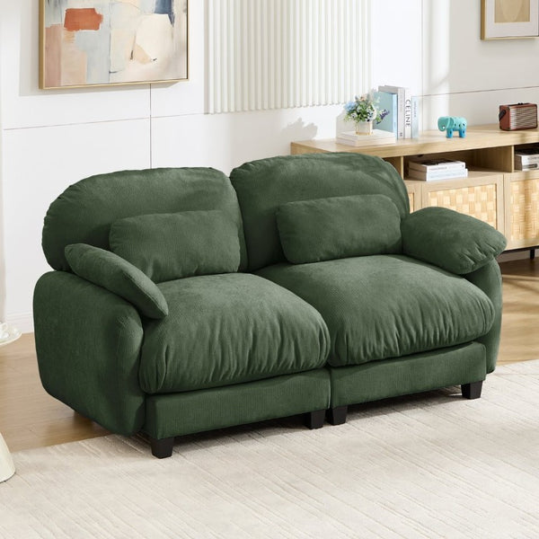 English Elm 2 Seater Chenille Modular Loveseat with Deep Cushions for Apartment Living Room Green W714S02049