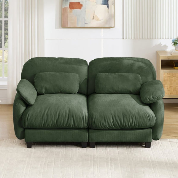 English Elm 2 Seater Chenille Modular Loveseat with Deep Cushions for Apartment Living Room Green W714S02049