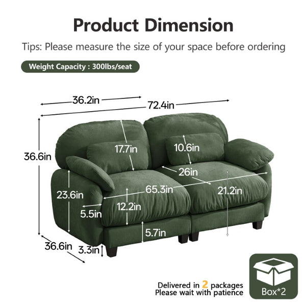 English Elm 2 Seater Chenille Modular Loveseat with Deep Cushions for Apartment Living Room Green W714S02049