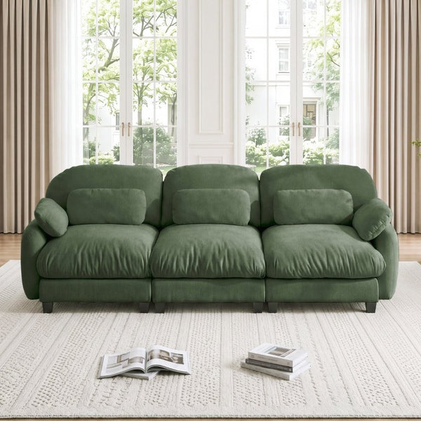 English Elm 3 Seater Chenille Modular Sofa Deep Cushioned Cloud Comfort for Modern Living Rooms Green W714S02052
