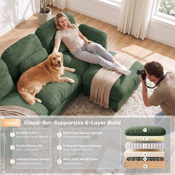 English Elm 3 Seater Chenille Modular Sofa Deep Cushioned Cloud Comfort for Modern Living Rooms Green W714S02052